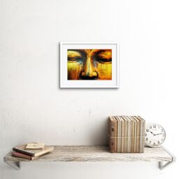"Artery8 Wall Art Print Buddha Statue Head Face Framed in White - Size: W7"" x H9""" - thumbnail 2
