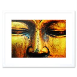 "Artery8 Wall Art Print Buddha Statue Head Face Framed in White - Size: W7"" x H9""" - thumbnail 1