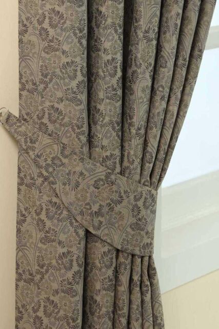 Homescapes Vintage Floral Jacquard Curtain Tie Back Pair in Grey - image 1