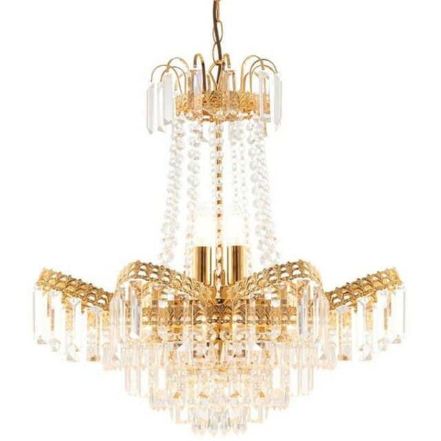 Loops Hanging Ceiling Pendant Light GOLD & GLASS 9 Light Chandelier Lamp Bulb Fitting in Clear - image 1