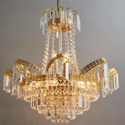 Loops Hanging Ceiling Pendant Light GOLD & GLASS 9 Light Chandelier Lamp Bulb Fitting in Clear - thumbnail 3