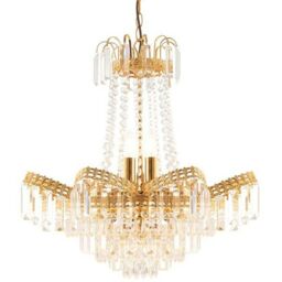 Loops Hanging Ceiling Pendant Light GOLD & GLASS 9 Light Chandelier Lamp Bulb Fitting in Clear