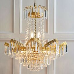 Loops Hanging Ceiling Pendant Light GOLD & GLASS 9 Light Chandelier Lamp Bulb Fitting in Clear - thumbnail 4