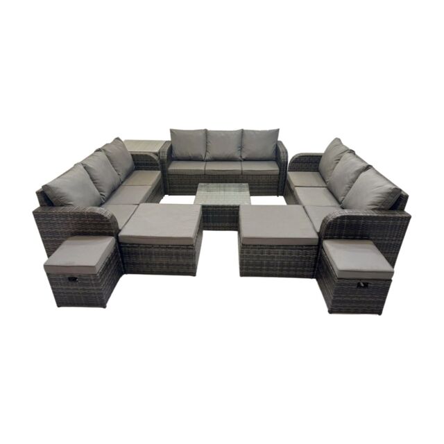 Fimous Rattan Garden Outdoor Furniture Set with 4 Stools Side Table in Dark Grey - image 1