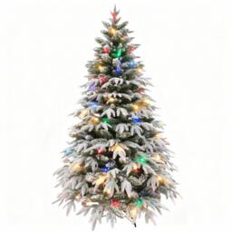 Shatchi 7FT Pre-Lit Lapland Fir Artificial Green Christmas Tree Snow Flocked PE PVC Mixed Tips Hinged Branches - thumbnail 4