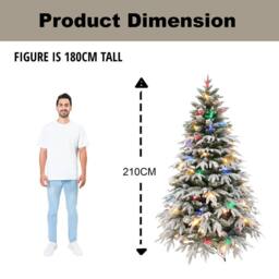 Shatchi 7FT Pre-Lit Lapland Fir Artificial Green Christmas Tree Snow Flocked PE PVC Mixed Tips Hinged Branches - thumbnail 5