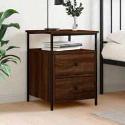 Berkfield Home Bedside Cabinet Brown Oak 44x45x60 cm Engineered Wood - Size: 44 x 45 x 60 cm - thumbnail 2