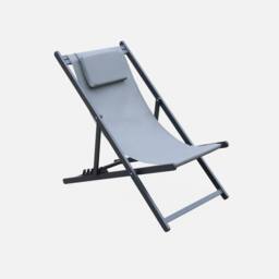 sweeek Set Of 2 Aluminium Multi-position Sun Loungers in Grey - thumbnail 2
