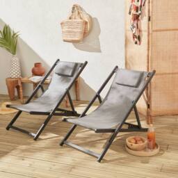 sweeek Set Of 2 Aluminium Multi-position Sun Loungers in Grey - thumbnail 6