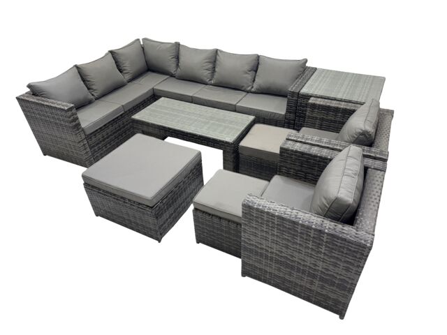 Fimous 9 Pieces Garden Furniture Corner Sofa Set & 3 Footstools Side Table in Dark Grey - image 1
