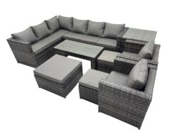 Fimous 9 Pieces Garden Furniture Corner Sofa Set & 3 Footstools Side Table in Dark Grey - thumbnail 1