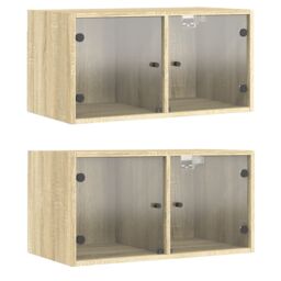 Berkfield Home Wall Cabinets with Glass Doors 2 pcs Sonoma Oak 68.5x37x35 cm in Brown - thumbnail 2