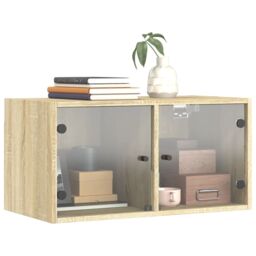 Berkfield Home Wall Cabinets with Glass Doors 2 pcs Sonoma Oak 68.5x37x35 cm in Brown - thumbnail 4