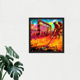 "Artery8 Wall Art Print Field Hockey Game Abstract Vibrant Colourful Oil Painting Square Framed Picture 16X16 Inch in Black - Size: W16"" x H16""" - thumbnail 2