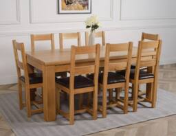 Thats Furniture Dakot 182 x 92cm Oak Large Dining Table & 8 Lincoln Chairs in Brown - Size: 182 x 92 cm - thumbnail 3
