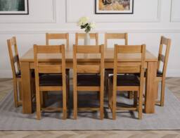 Thats Furniture Dakot 182 x 92cm Oak Large Dining Table & 8 Lincoln Chairs in Brown - Size: 182 x 92 cm - thumbnail 2