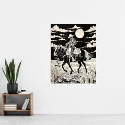 "Artery8 Midnight Cowboy Black & White Western Desert Wall Art Print - Size: W24"" x H32""" - thumbnail 4