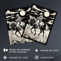 "Artery8 Midnight Cowboy Black & White Western Desert Wall Art Print - Size: W24"" x H32""" - thumbnail 2