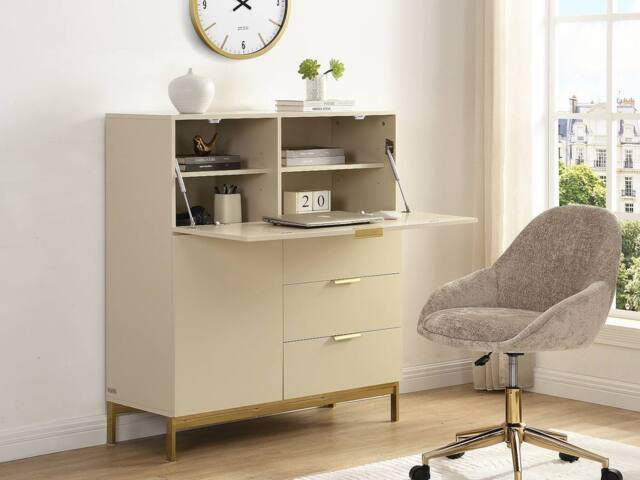 Vente-unique Writing Bureau With 2 Doors & 3 Drawers - MDF & Metal - Beige - image 1