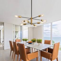 COMELY Sputnik Ceiling Lights, 8 Lights Industrial Chandelier E27, Black Gold - thumbnail 2