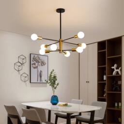 COMELY Sputnik Ceiling Lights, 8 Lights Industrial Chandelier E27, Black Gold - thumbnail 4