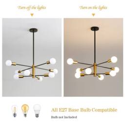 COMELY Sputnik Ceiling Lights, 8 Lights Industrial Chandelier E27, Black Gold - thumbnail 5