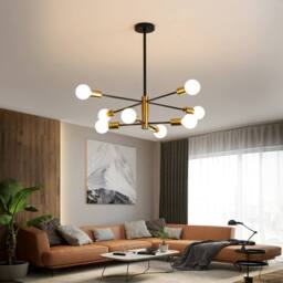 COMELY Sputnik Ceiling Lights, 8 Lights Industrial Chandelier E27, Black Gold - thumbnail 3