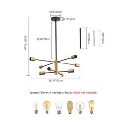 COMELY Sputnik Ceiling Lights, 8 Lights Industrial Chandelier E27, Black Gold - thumbnail 6