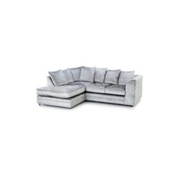 LUXURY LIFE Dylan Crushed Velvet Fabric Left Hand Facing Corner Sofa in Silver