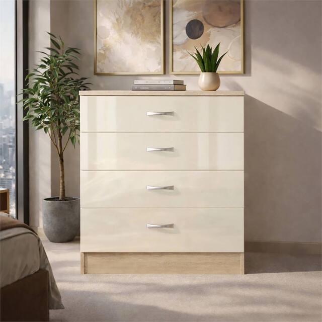 FORGEVIO Cream on Sonoma Oak Chest of High Gloss 4 Drawers - image 1