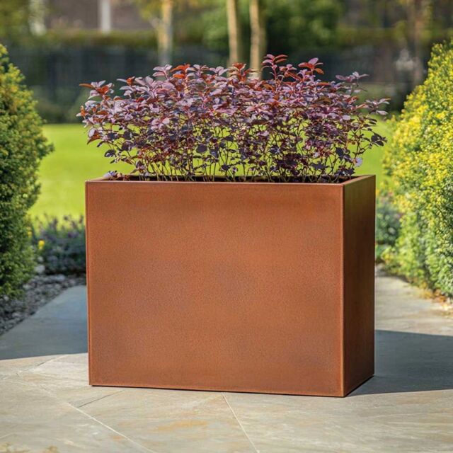 Woven Wood 90cm Long Zinc Galvanised Copper 60cm Tall Trough Planter - image 1