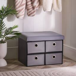 OHS 4 Drawer Matte Velvet Ottoman Storage Cube Chest Shoe Organiser in Charcoal