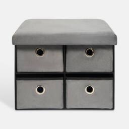 OHS 4 Drawer Matte Velvet Ottoman Storage Cube Chest Shoe Organiser in Charcoal - thumbnail 3