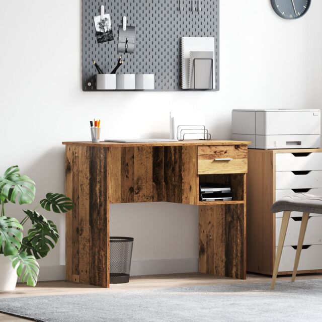Berkfield Home Desk with Storage Old Wood 90x49.5x75 cm Engineered wood in Brown - image 1