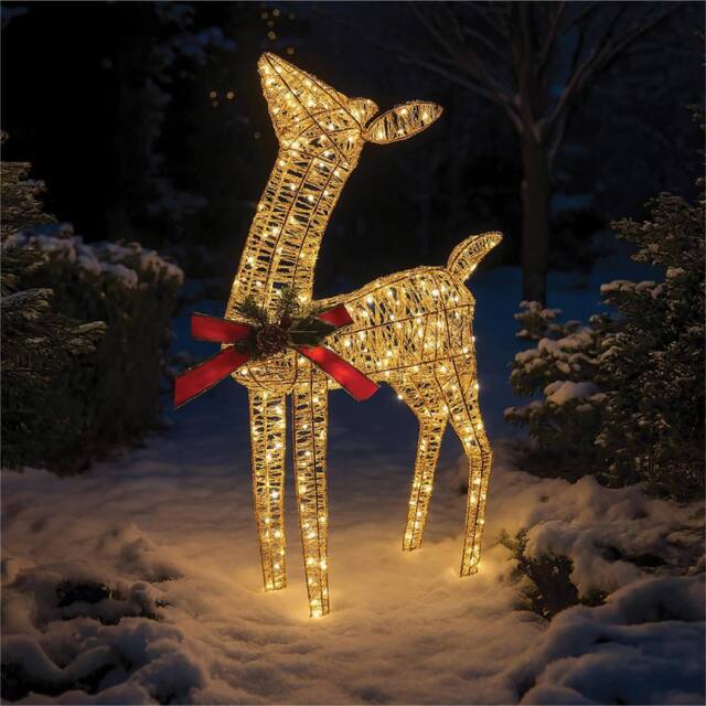 mysmartbuy 74 cm Gold Rattan Deer - 250 Warm White LEDs, 5 m Cable, Transformer - image 1