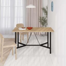 Decortie Dalma' Modern 6-Seater Rectangle Dining Table with Black Metal Legs 140cm in Natural - Size: 1 Pack - thumbnail 4