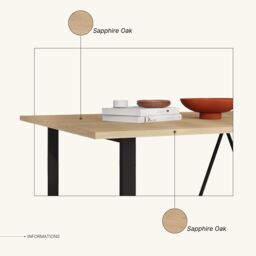 Decortie Dalma' Modern 6-Seater Rectangle Dining Table with Black Metal Legs 140cm in Natural - Size: 1 Pack - thumbnail 6