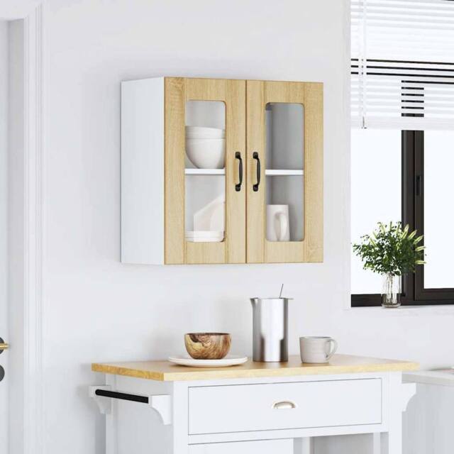 Berkfield Home Kitchen Wall Cabinet with Glass Door Lucca Sonoma Oak Engineered Wood in Light Brown - image 1