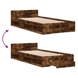 Berkfield Home Modern Bed Frame with Drawer Frame Smoked Oak 75x190 cm Small Single in Brown - thumbnail 7