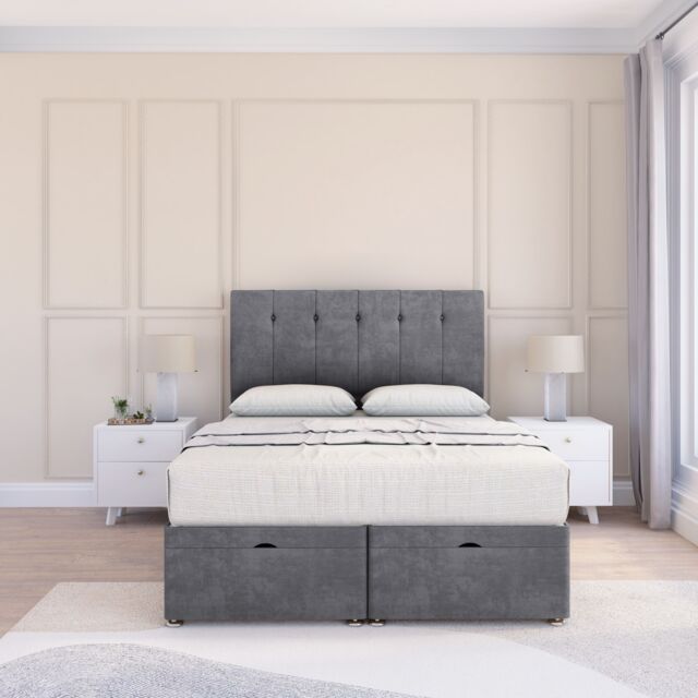 Sloomy Highbury Coniston Ottoman Bed End Opening With Sprung Memory Mattress & 26 Inch strut Headboard in Dark Grey - Size: King - image 1