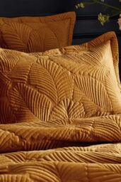 Paoletti Palmeria Quilted Velvet Pillowcase in Gold - thumbnail 1