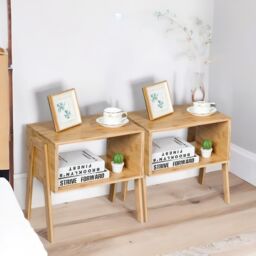 Rafaelo Mobilia Set Of 2 Bamboo Stackable Bedside Tables in Brown - thumbnail 1