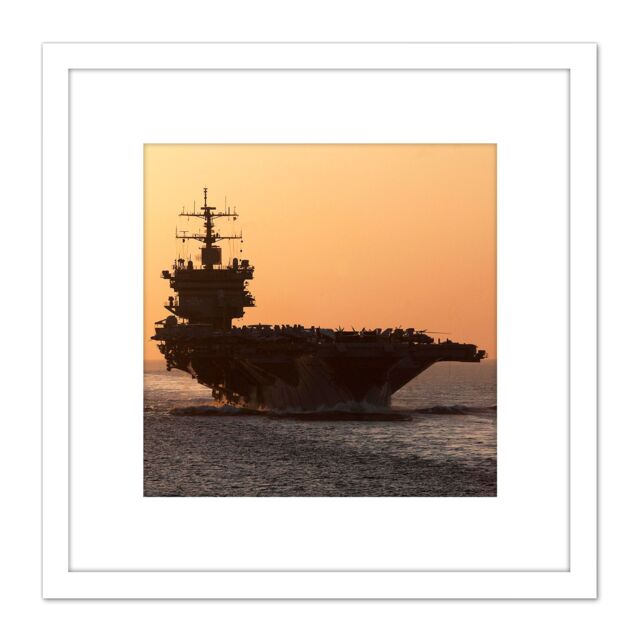 Artery8 Atherton Military USA Navy USS Enterprise Fleet Photo 8X8 Inch Square Wooden Framed Wall Art Print Picture with Mount in White - image 1