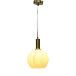 First Choice Lighting Set of 2 Betchley - White Ribbed Glass Globe Satin Brass Deco Pendants - thumbnail 3