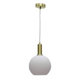 First Choice Lighting Set of 2 Betchley - White Ribbed Glass Globe Satin Brass Deco Pendants - thumbnail 2