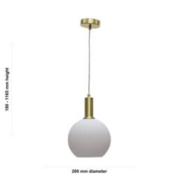 First Choice Lighting Set of 2 Betchley - White Ribbed Glass Globe Satin Brass Deco Pendants - thumbnail 6