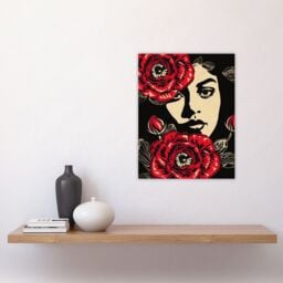 "Artery8 Beauty in Bloom Woman Face & Flowers Design Wall Art Print in Red - Size: W24"" x H32""" - thumbnail 4