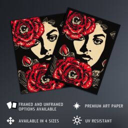 "Artery8 Beauty in Bloom Woman Face & Flowers Design Wall Art Print in Red - Size: W24"" x H32""" - thumbnail 2