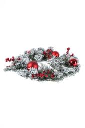 Homescapes Frosted Large Artificial Fir Wreath with Red Baubles, 19 Inch - thumbnail 2