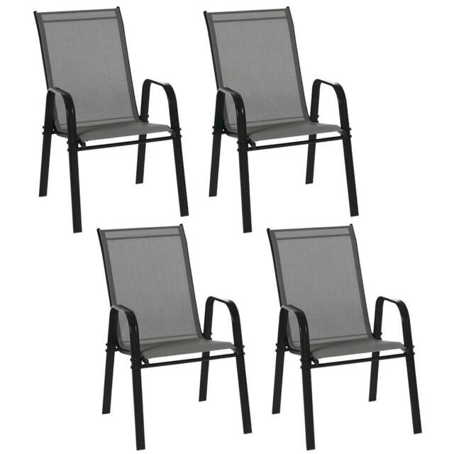 VOGREX Set of 4 Garden Dining Chair Set Outdoor w/ High Back, Dark Grey - image 1